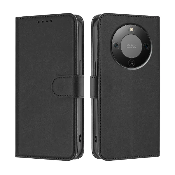 Калъф Тефтер Solid Color Cover with Wallet за Honor Magic8 Lite 5G / X9d 5G / X70 5G, Черен 1