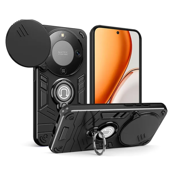 Shockproof Camshield Kickstand Case for Honor X70 5G / X9d 5G / Magic8 Lite 5G, Black 1