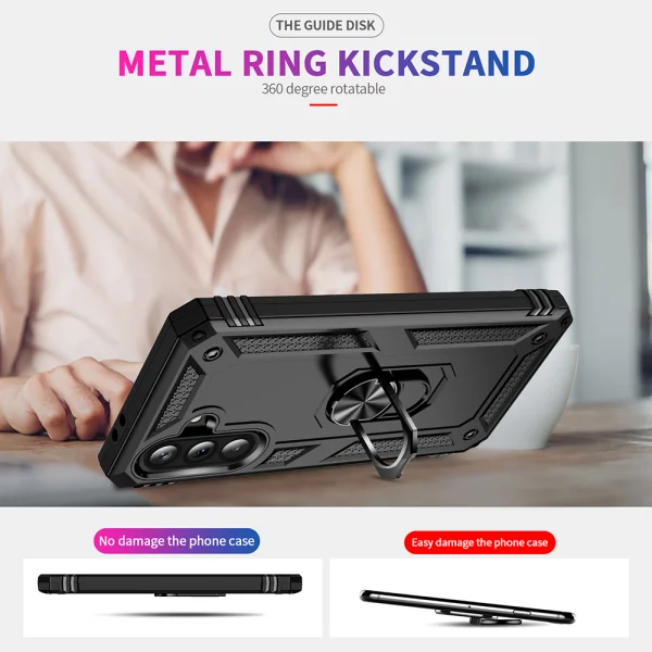Shockproof back cover Ring Holder Kickstand for Samsung Galaxy A37 5G, Black 3