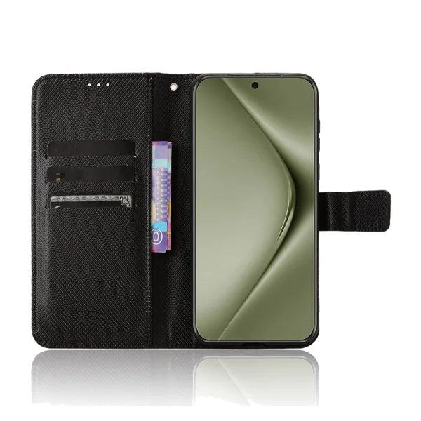 Калъф Тефтер Diamond Texture PU Leather за Huawei Pura 70 Pro/70 Pro+/70 Ultra, Черен 2