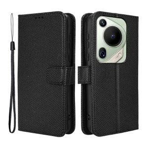 Калъф Тефтер Diamond Texture PU Leather за Huawei Pura 70 Pro/70 Pro+/70 Ultra, Черен