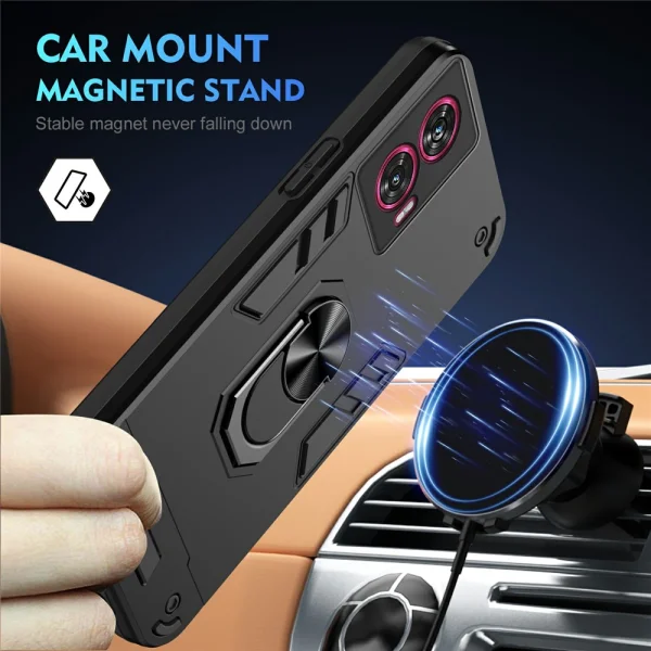 Удароустойчив гръб Ring Holder Kickstand за Motorola Edge 50 Fusion 5G, Черен 2
