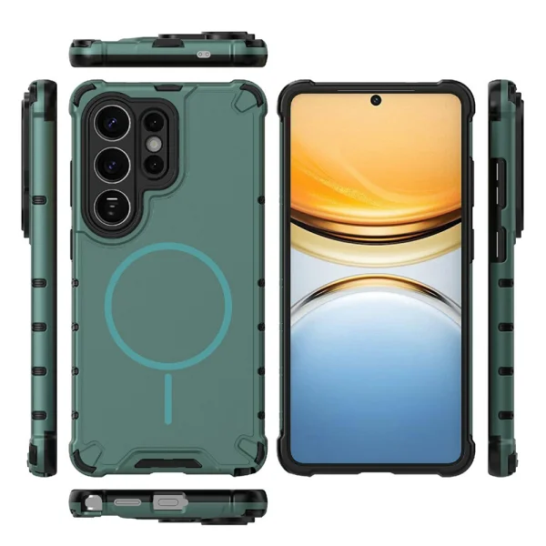 Silicone Case Corrugated Texture MagSF for Samsung Galaxy S26 Ultra, Dark Green 3