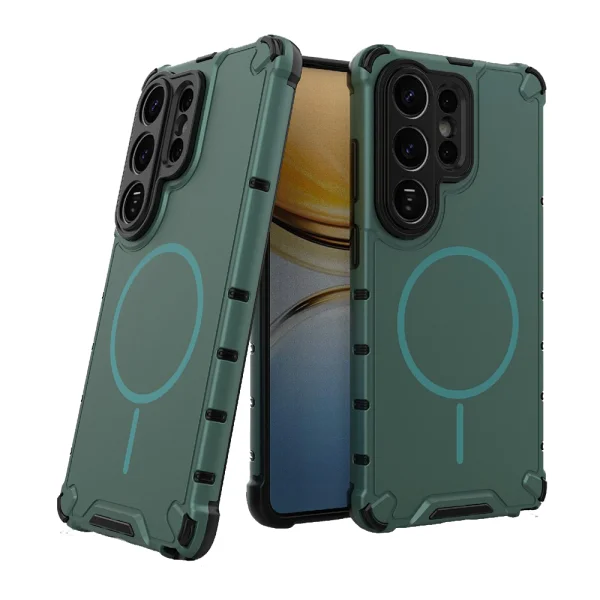 Silicone Case Corrugated Texture MagSF for Samsung Galaxy S26 Ultra, Dark Green 2