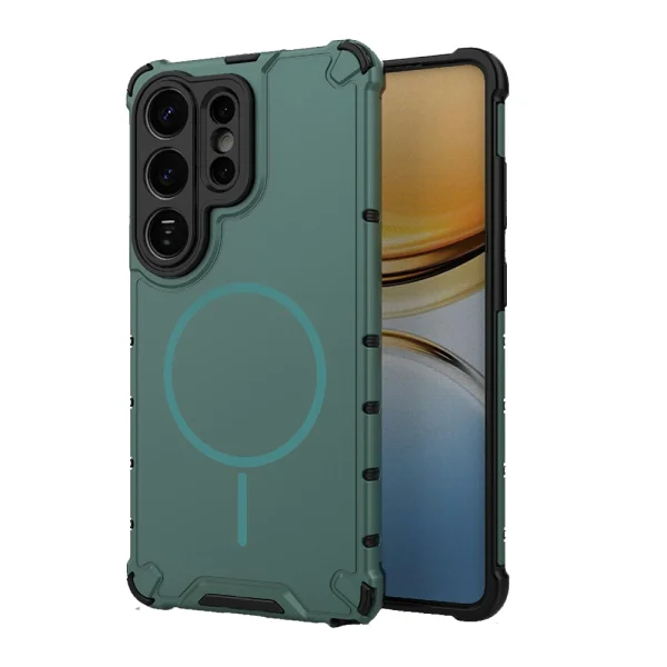 Silicone Case Corrugated Texture MagSF for Samsung Galaxy S26 Ultra, Dark Green 1