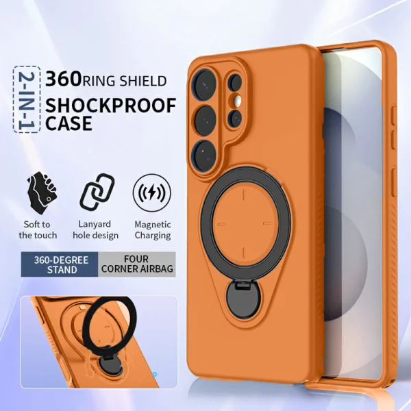 Drop-proof TPU Kickstand Shockproof Case for Samsung Galaxy S26 Ultra, Orange 2