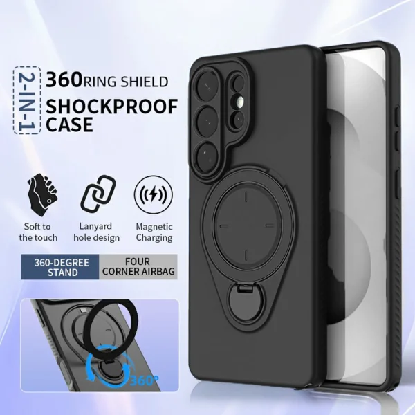 Drop-proof TPU Kickstand Shockproof Case for Samsung Galaxy S26 Ultra, Black 2