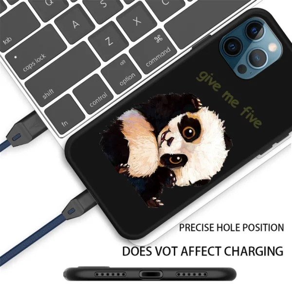 Cute Panda Silicone Case for iPhone 13 Pro, Matte Black 2