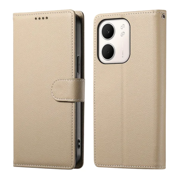 Калъф Тефтер Litchi Texture за Oppo A5x 5G / 4G, Бежов 1