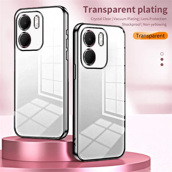 Силиконов калъф Electroplating Frame Soft TPU за Oppo A5x 5G, прозрачен - черен 2