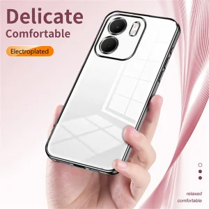 Силиконов калъф Electroplating Frame Soft TPU за Oppo A5x 5G, прозрачен - черен 3