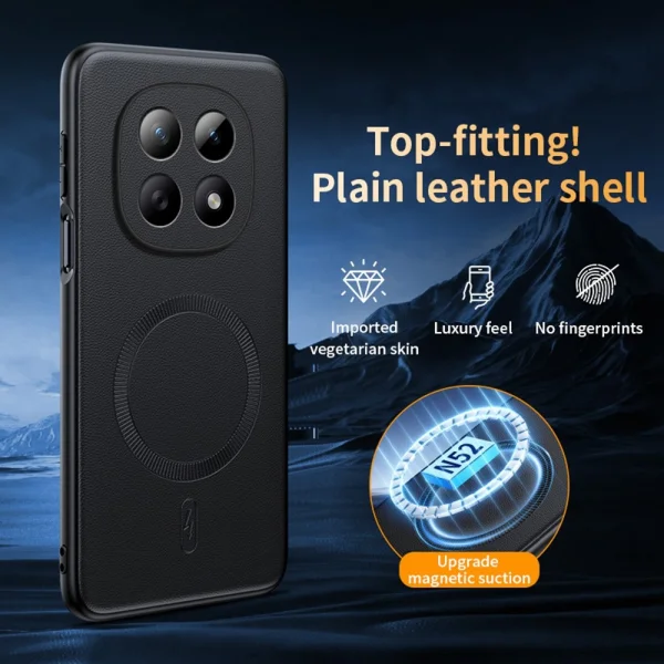 Case Magnetic Case Leather Coated for Xiaomi Redmi Note 15 4G, Black 2