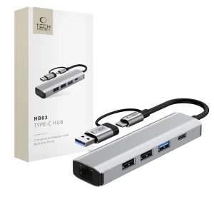 Адаптер 5 в 1 за лаптоп Tech-Protect HB03 Hub USB -Type C, сив