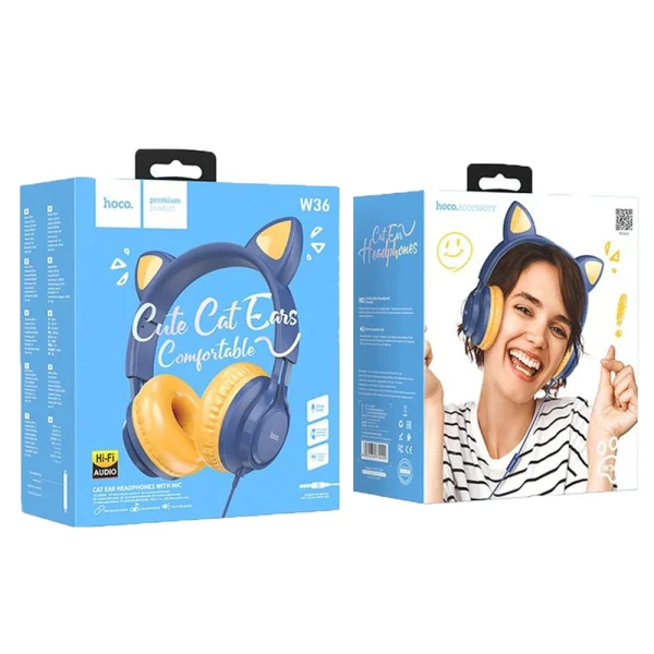 HOCO Catear W36 Headphones with Microphone, 3.5mm, Dark Blue 3