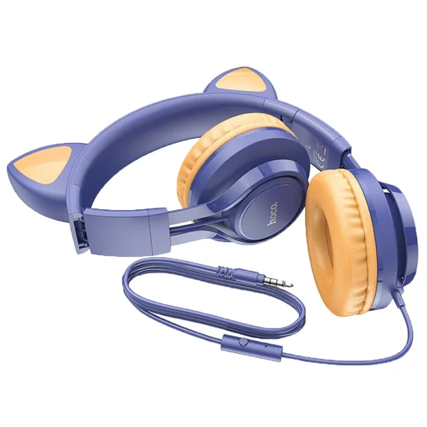 HOCO Catear W36 Headphones with Microphone, 3.5mm, Dark Blue 2