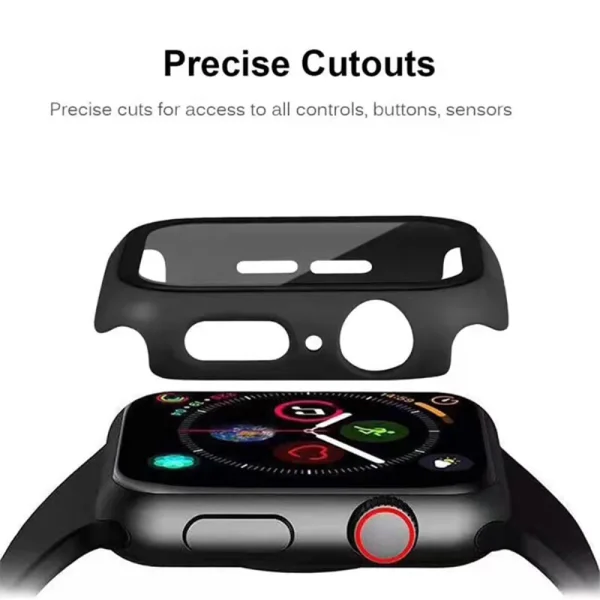 Пластмасов протектор 2 в 1 със закалено стъкло за Apple Watch Series 7 45mm, Черен 5