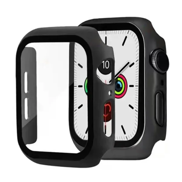 Пластмасов протектор 2 в 1 със закалено стъкло за Apple Watch Series 7 45mm, Черен 1