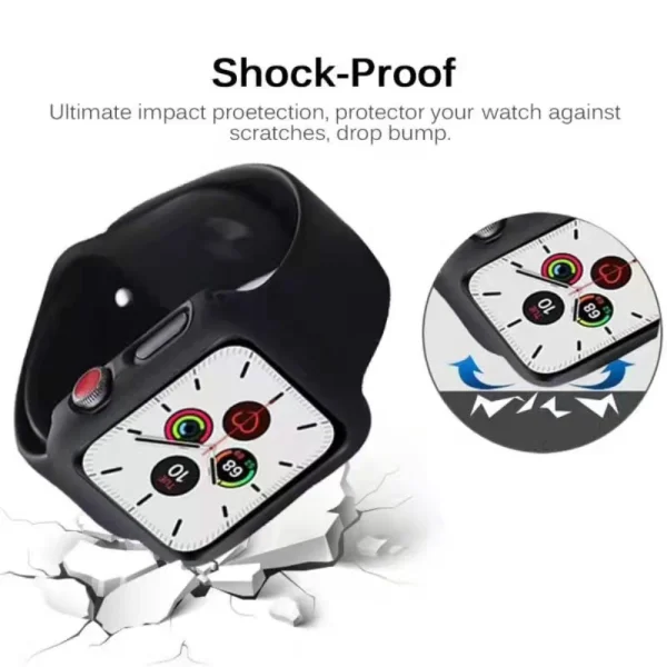 Пластмасов протектор 2 в 1 със закалено стъкло за Apple Watch Series 7 45mm, Черен 4