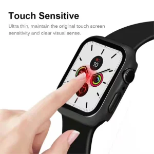 Пластмасов протектор 2 в 1 със закалено стъкло за Apple Watch Series 7 45mm, Черен 3