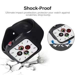 Пластмасов протектор 2 в 1 със закалено стъкло за Apple Watch Series 7 45mm, Черен 4