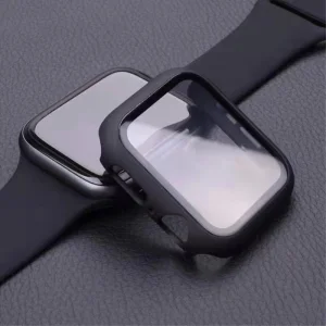 Пластмасов протектор 2 в 1 със закалено стъкло за Apple Watch Series 7 45mm, Черен 6