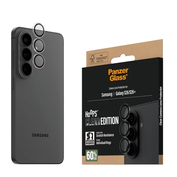 Стъклен Протектор за камера PanzerGlass Hoops Lens Protector за Samsung Galaxy S26 / S26 Plus, прозрачен 3