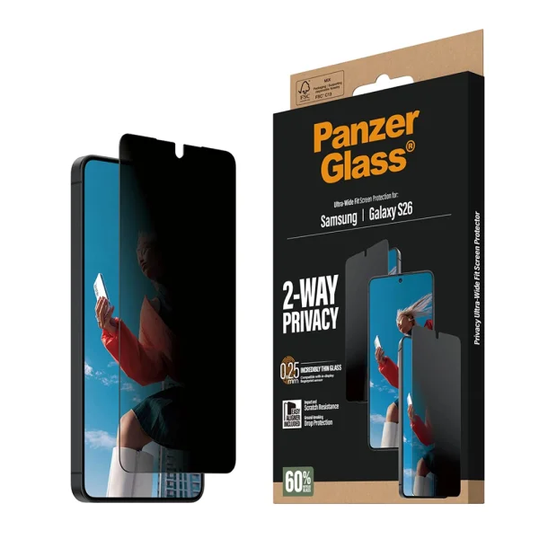Стъклен протектор PanzerGlass 2-Way Privacy Ultra-Wide Fit w EasyAligner за Samsung Galaxy S26, черен 1