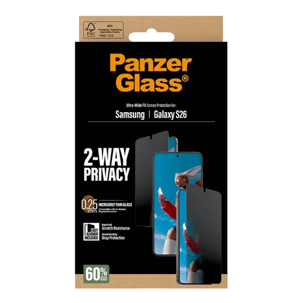 Стъклен протектор PanzerGlass 2-Way Privacy Ultra-Wide Fit w EasyAligner за Samsung Galaxy S26, черен 4