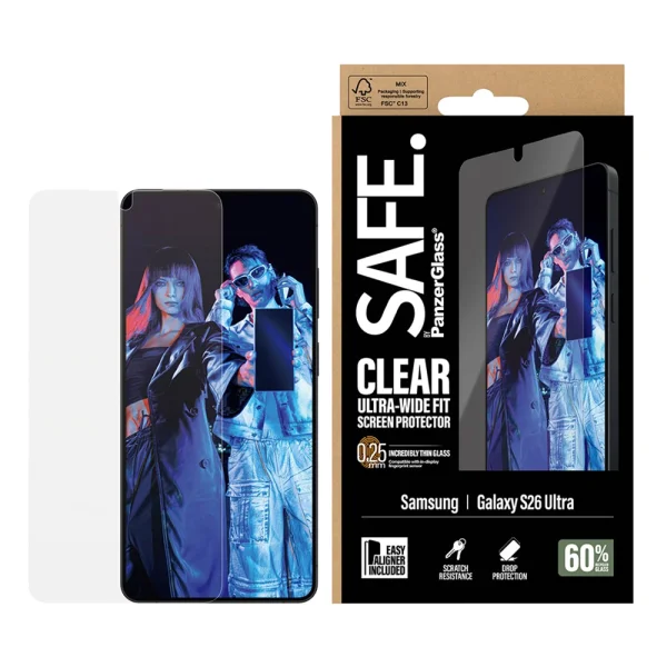 Стъклен Протектор SAFE Ultra-Wide Fit за Samsung Galaxy S26 Ultra, прозрачен 2