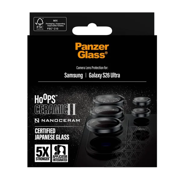 Стъклен протектор за камера PanzerGlass Hoops Lens Protector Ceramic II за Samsung Galaxy S26 Ultra, черен 4