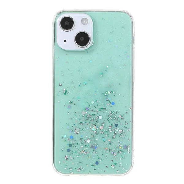 Sparkle Starry Sky Silicone Case for iPhone 13, Transparent Cyan 1
