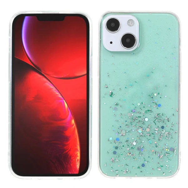 Sparkle Starry Sky Silicone Case for iPhone 13, Transparent Cyan 2