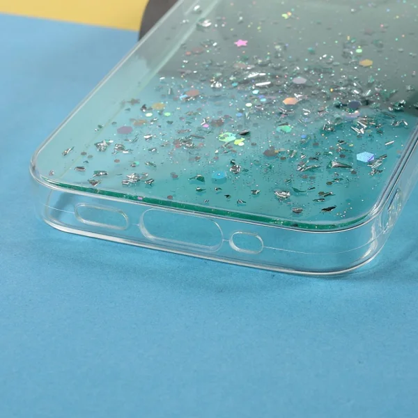 Sparkle Starry Sky Silicone Case for iPhone 13, Transparent Cyan 5