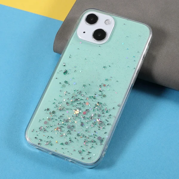 Sparkle Starry Sky Silicone Case for iPhone 13, Transparent Cyan 3