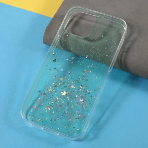 Sparkle Starry Sky Silicone Case for iPhone 13, Transparent Cyan 4