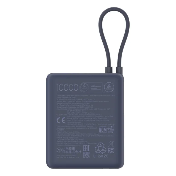 Външна батерия Xiaomi Ice Blue G с вграден кабел USB-C, 33W, 10000mAh, син 2