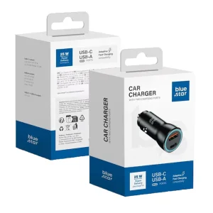 Car Charger Blue Star, USB C + USB A, QC3.0, PD AFC, PPS, 25 W, black 4