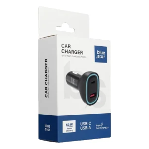 Car Charger Blue Star, USB C + USB A, QC3.0, PD AFC, PPS, 63 W, black 4