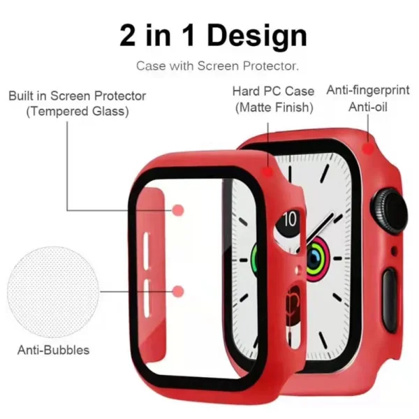 Пластмасов протектор 2 в 1 със закалено стъкло за Apple Watch Series 7 45mm, Червен 2