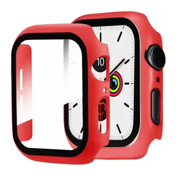 Пластмасов протектор 2 в 1 със закалено стъкло за Apple Watch Series 7 45mm, Червен 1