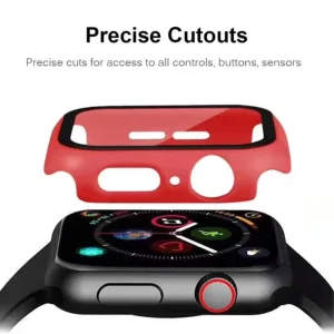 Пластмасов протектор 2 в 1 със закалено стъкло за Apple Watch Series 7 45mm, Червен 3