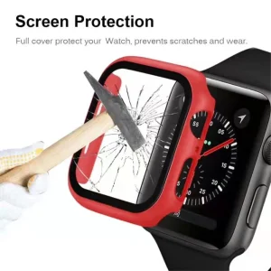 Пластмасов протектор 2 в 1 със закалено стъкло за Apple Watch Series 7 45mm, Червен 5