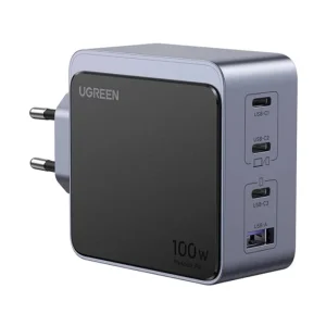 Зарядно UGREEN X565 220V, 3xUSB-C,1xUSB A,GaN,100W, сив