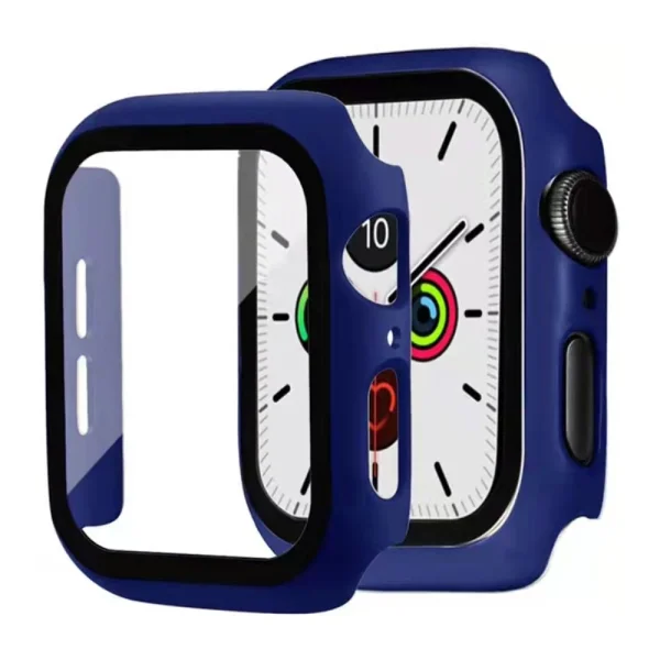 2 in 1 Plastic Protector with Tempered Glass for Apple Watch Series 7 45mm, Dark Blue 1
