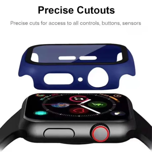 2 in 1 Plastic Protector with Tempered Glass for Apple Watch Series 7 45mm, Dark Blue 5