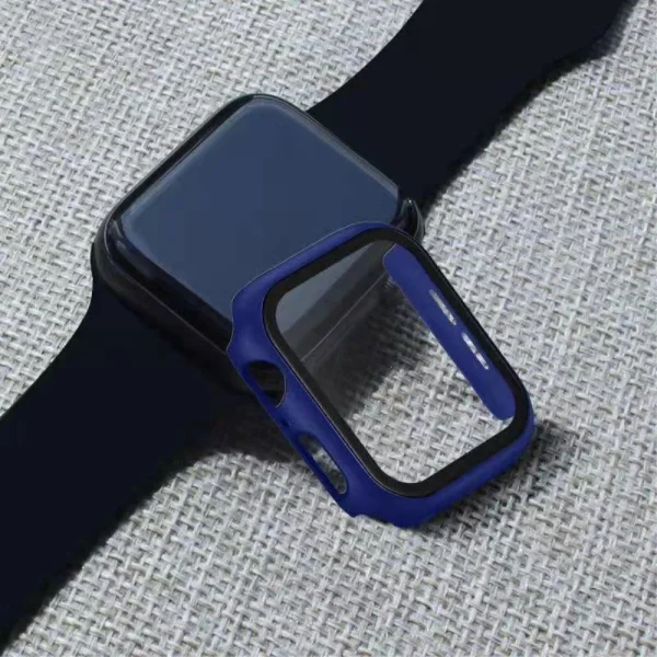 2 in 1 Plastic Protector with Tempered Glass for Apple Watch Series 7 45mm, Dark Blue 6
