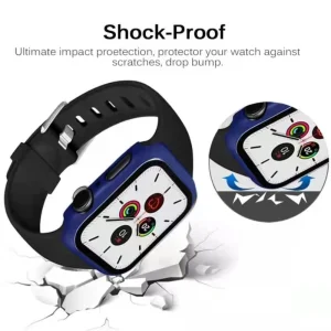 2 in 1 Plastic Protector with Tempered Glass for Apple Watch Series 7 45mm, Dark Blue 4
