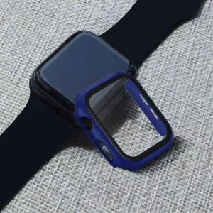2 in 1 Plastic Protector with Tempered Glass for Apple Watch Series 7 45mm, Dark Blue 6