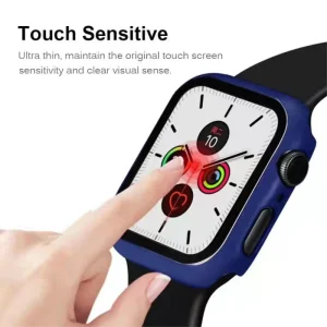 2 in 1 Plastic Protector with Tempered Glass for Apple Watch Series 7 45mm, Dark Blue 3