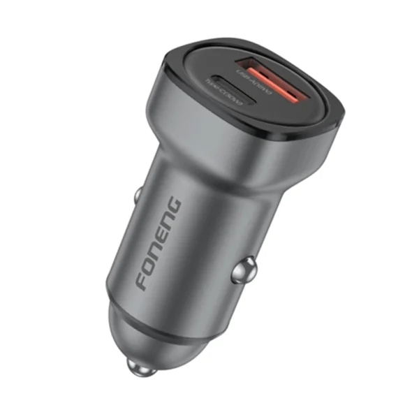 Зарядно за кола Foneng C23, 12V, PD, 30W, 1xUSB-C + 1xUSB, QC3.0, сив 1